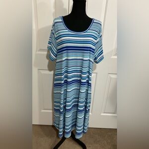 LuLaRoe 2XL Blue & White Striped Jessie Midi Dress